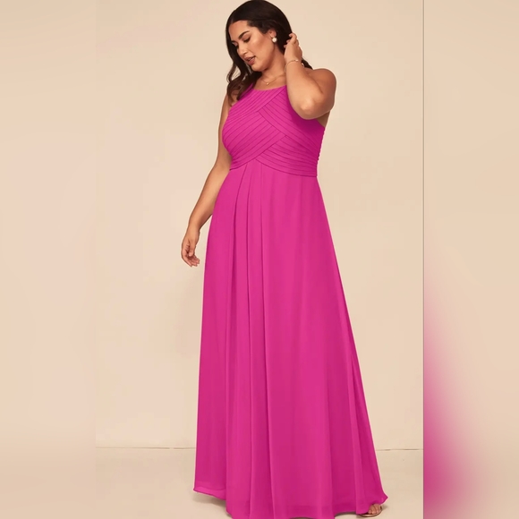 Azazie Ginger Chiffon Fuscia Gown Wedding Mother Of The Bride Prom Wedding - Picture 2 of 16